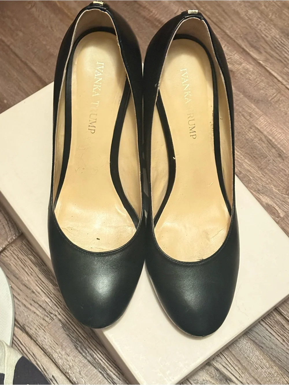 Ivanka Trump Black Pumps with Cream Honeycomb Block Heels